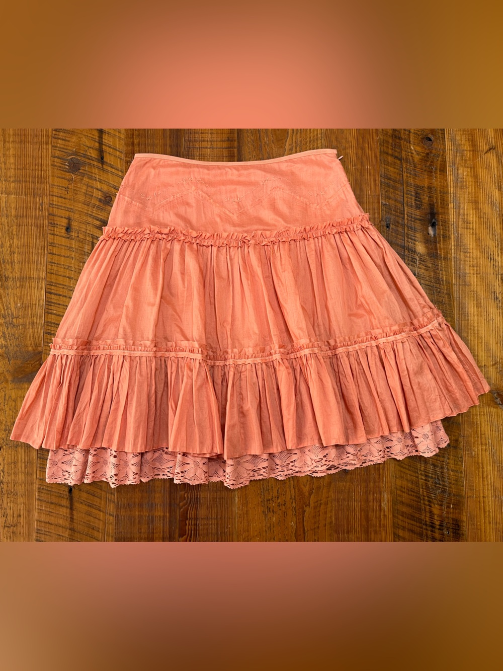 Gianni Bini Peachy Pink Color Boho Tiered A-Line Skirt Size 2 - Picture 8 of 15